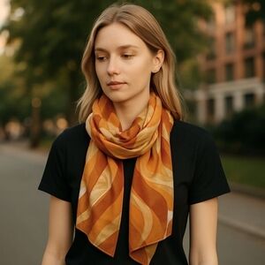 Ladies Scarf Brown Orange Swirl Sheer NWT